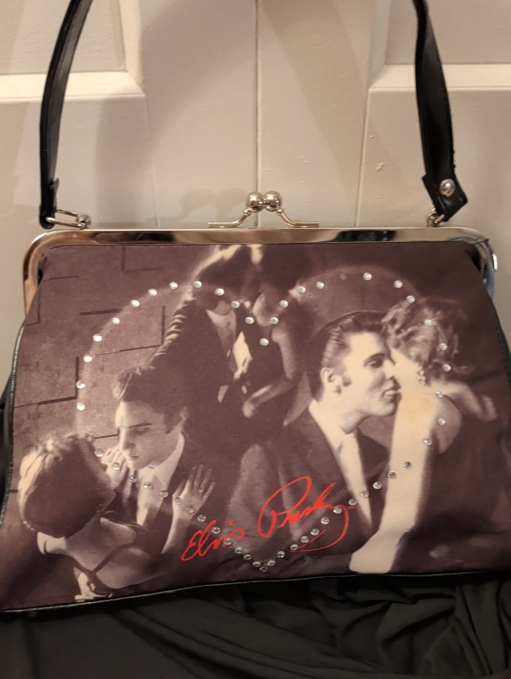 M Ashley "Elvis" Heart-Studded Kiss Lock Shoulder Bag